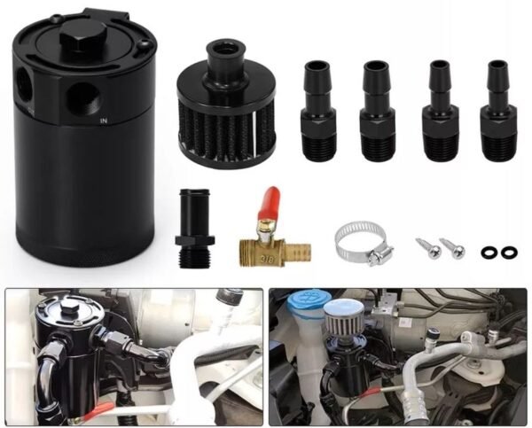 Kit Oil Catch Can Universal Multimarcas + Filtro breather - Preto (mdl3)